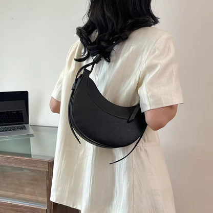 Crescent Shoulder Bag | Adjustable Strap & Zip Pocket | Faux Leather Grain Finish