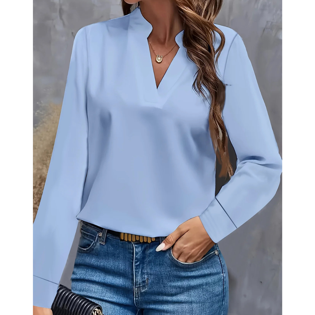 Notch Neck Blouse | Long Sleeve Work Top | Minimalist Everyday Style