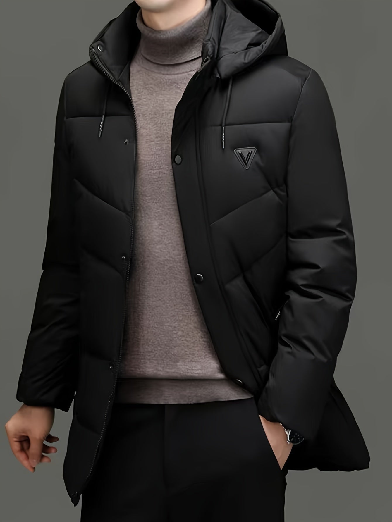 Men's Mid-Length Puffer Jacket | Removable Hood | Insulated Winter Coat