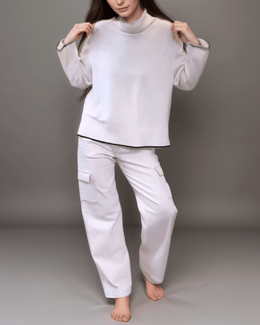 Turtleneck Knit Sweater | White | Casual Wear | Cotton Blend