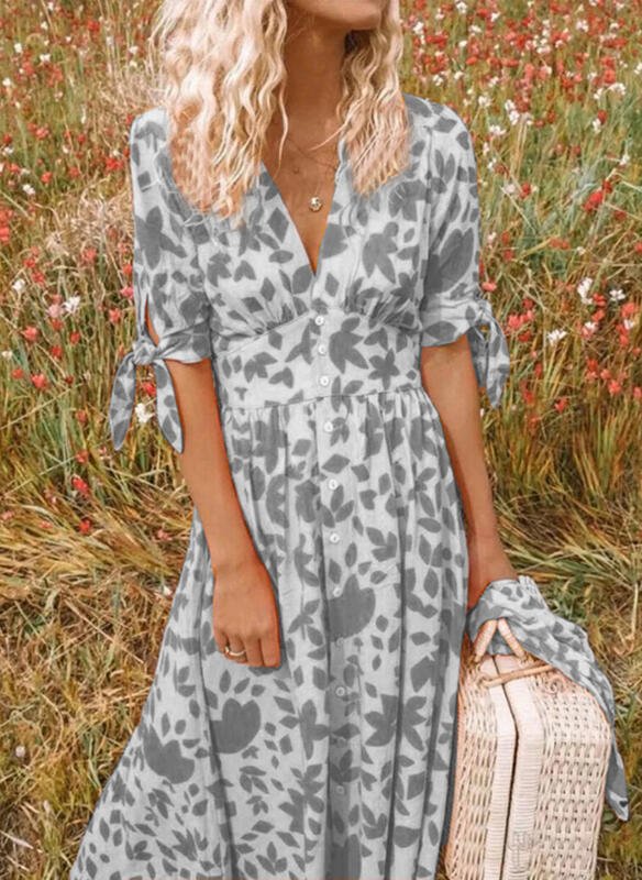Floral Print Maxi Dress | Tie Sleeve Detail | Lightweight Fabric | Boho Summer Style