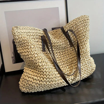 Woven Straw Tote Bag | Oversized Beach Shoulder Bag | Casual Summer Carryall