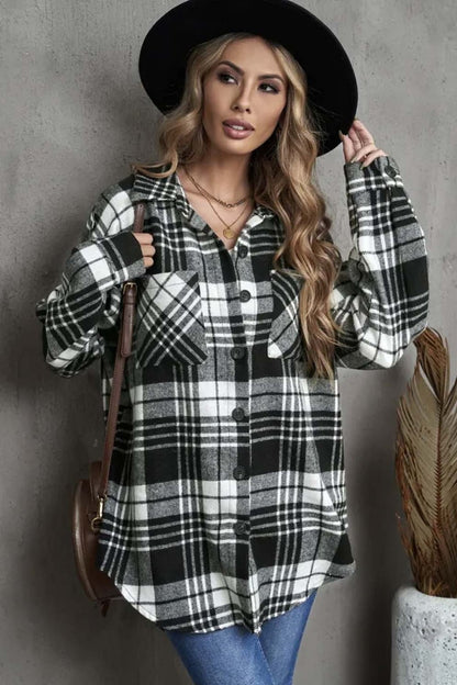 Plaid Button-Down Shacket | Versatile Layering Piece | Polyester Blend | Casual Outerwear