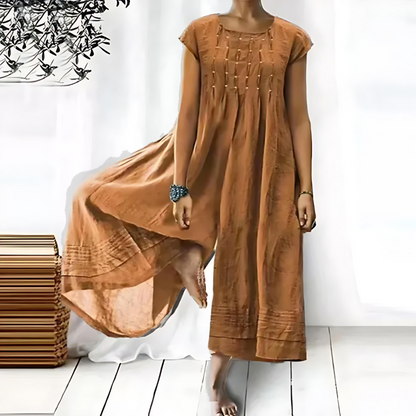 Bohemian Cotton Midi Dress | Cap Sleeve | Embroidered Front Detail