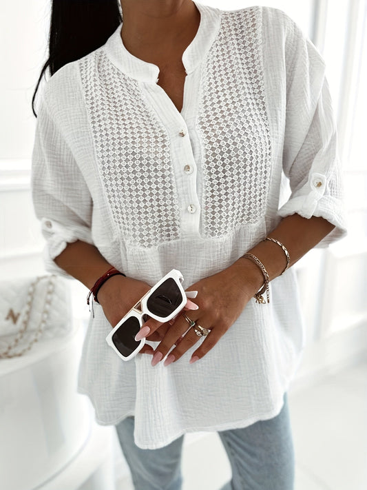 Women's Embroidered Blouse | Textured Cotton with Button Detail | Lightweight Top for Spring and Summer