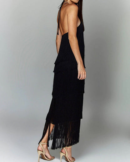 Fringe Halter Maxi Dress | Glamorous Statement Piece | Multicolour