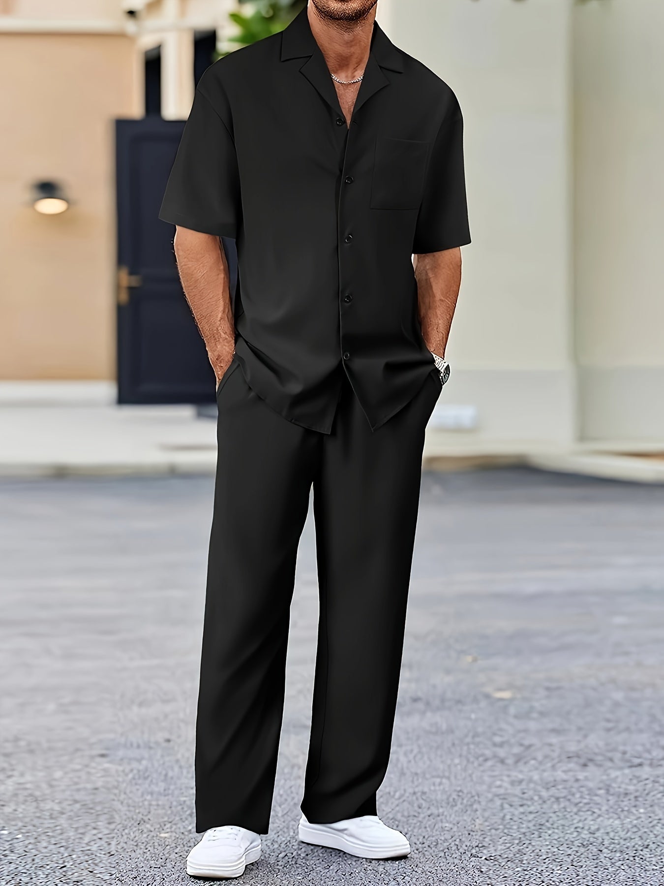 Men’s Two-Piece Resort Set | Short Sleeve Button Shirt & Pants | Lightweight Casual Co-ord