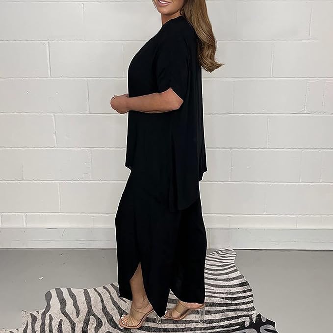 Relaxed Fit Two-Piece Set | Linen-Blend | Wide-Leg Pants and Tunic Top