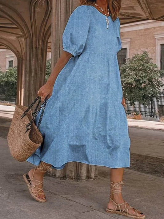 Puff-Sleeve Midi Dress | Relaxed Silhouette | Lightweight Everyday Drape