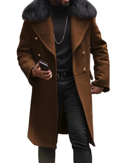 Double-Breasted Wool Overcoat | Faux Fur Collar & Winter Elegance