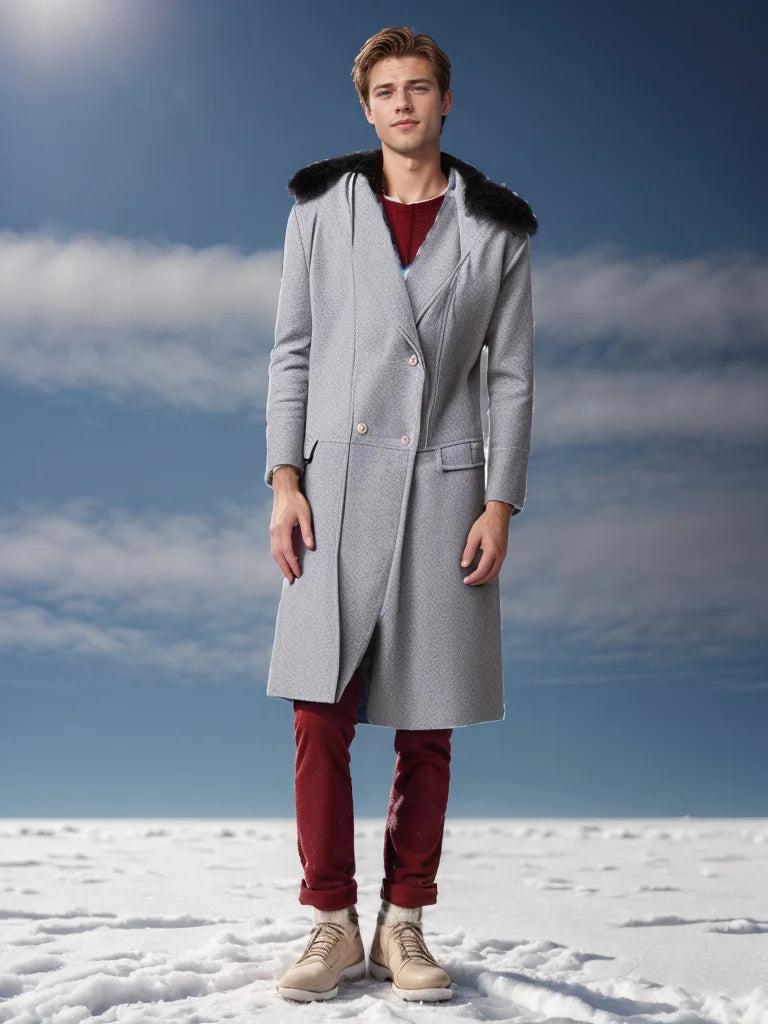 Double-Breasted Wool Overcoat | Faux Fur Collar & Winter Elegance