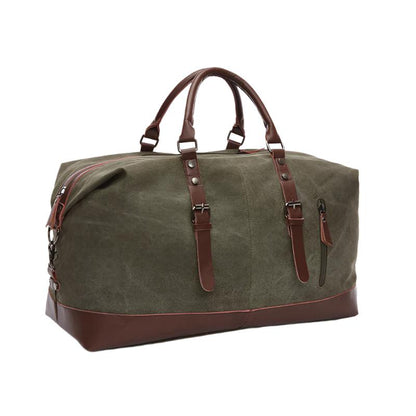 Canvas Weekender Duffel Bag | Leather Trim | Travel Carryall