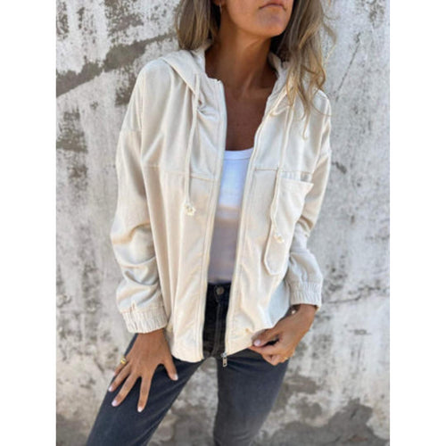 Zip-Up Casual Jacket | Drawstring Waist | Lightweight Cotton Blend