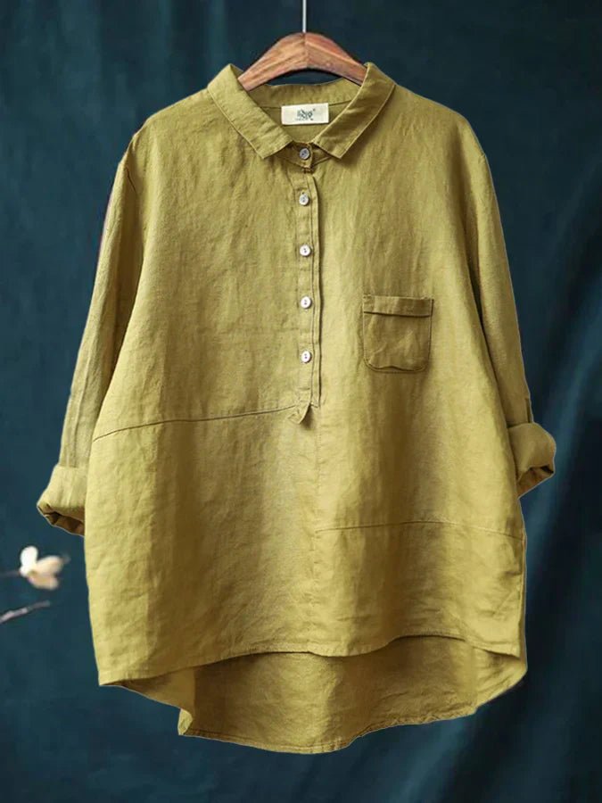 Relaxed Linen Shirt | Asymmetrical Hem | Lightweight Button Front