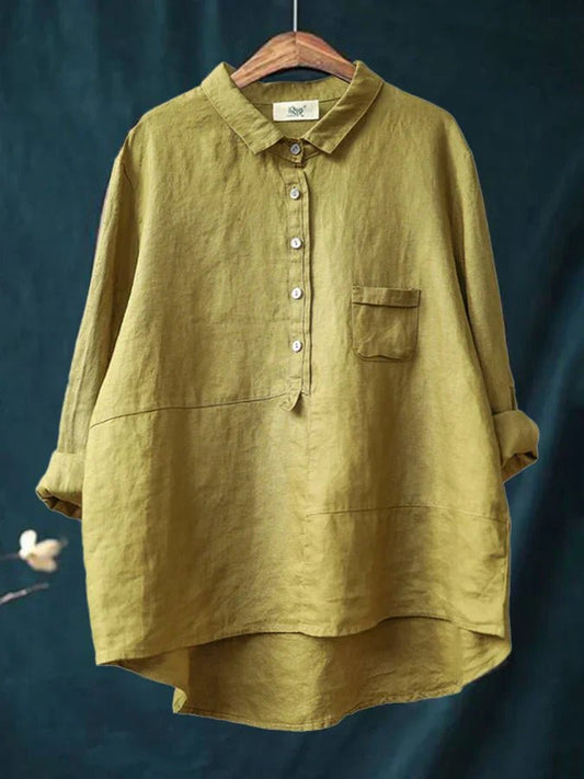 Relaxed Linen Shirt | Asymmetrical Hem | Lightweight Button Front