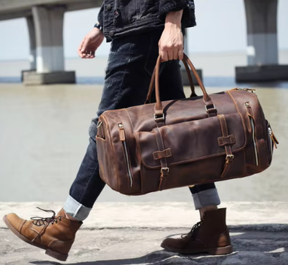 Men’s Leather Duffle Bag | Travel Weekender with Shoulder Strap
