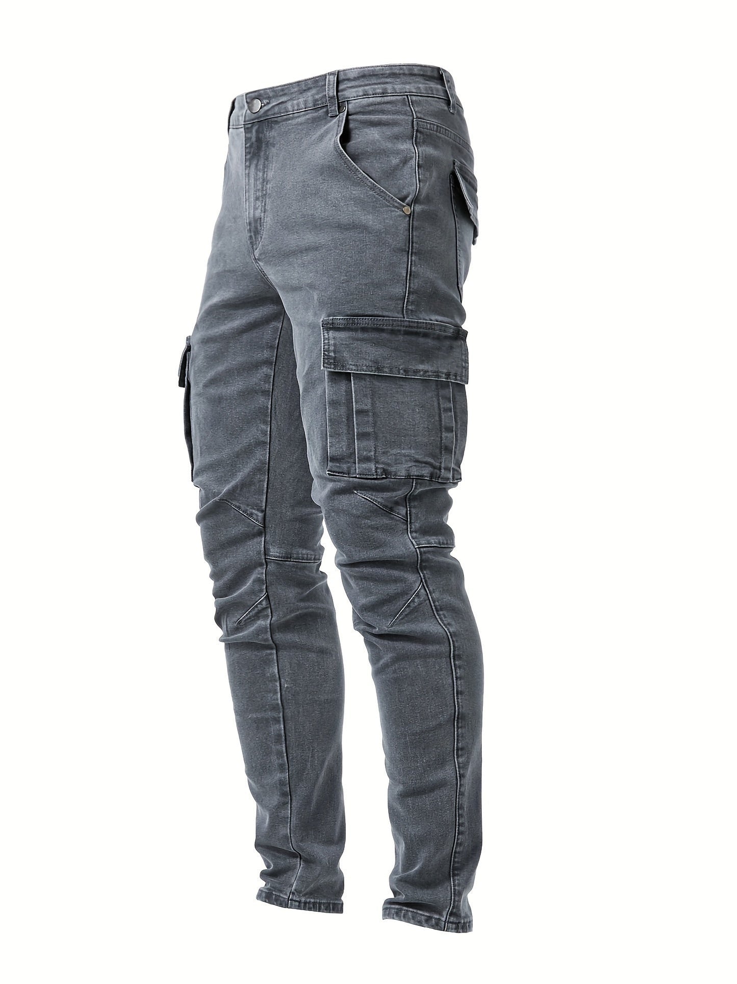Men’s Denim Cargo Jeans | Utility Streetwear Pants | Tapered Fit