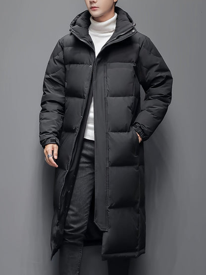 Men’s Long Down Puffer Coat | Full-Length Insulated Winter Parka | Windproof Hooded Outerwear