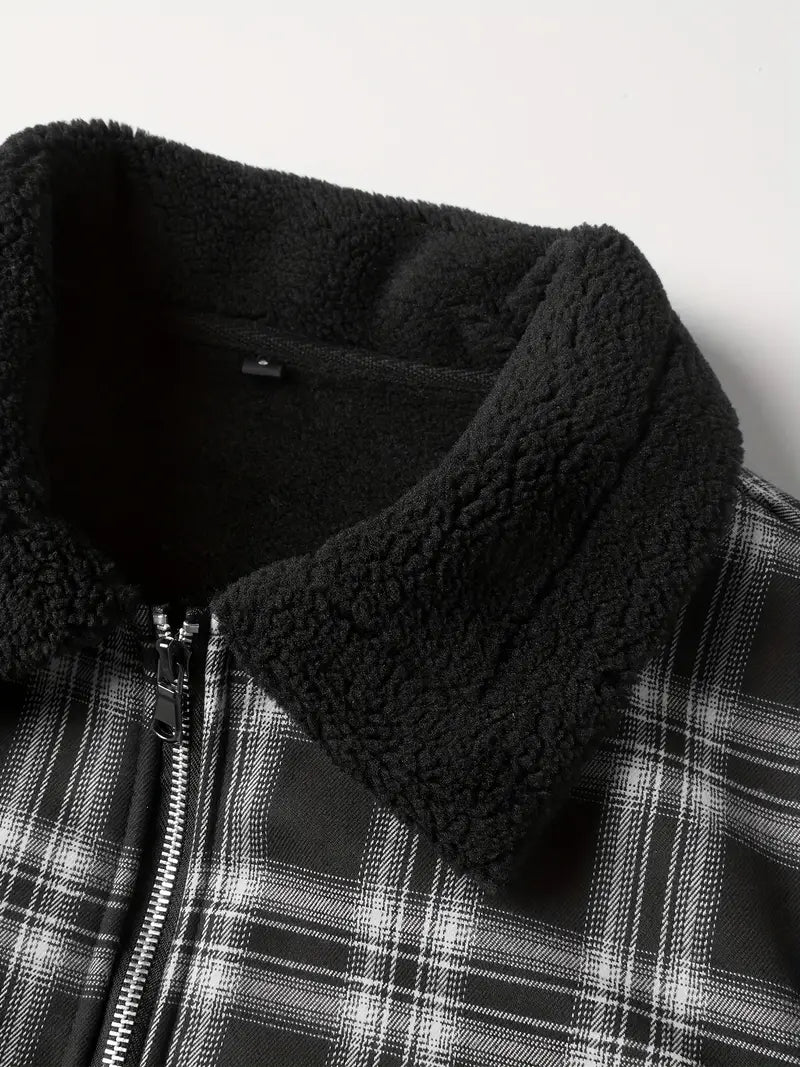 Men's Plaid Bomber Jacket | Sherpa Collar | Warm Lined | Casual Fall Style
