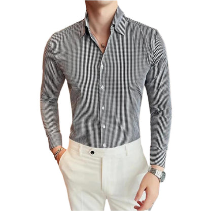 Men’s Checkered Slim-Fit Button-Up Shirt | Long Sleeve Casual Workwear | Classic Pattern