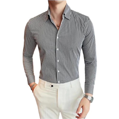 Men’s Checkered Slim-Fit Button-Up Shirt | Long Sleeve Casual Workwear | Classic Pattern