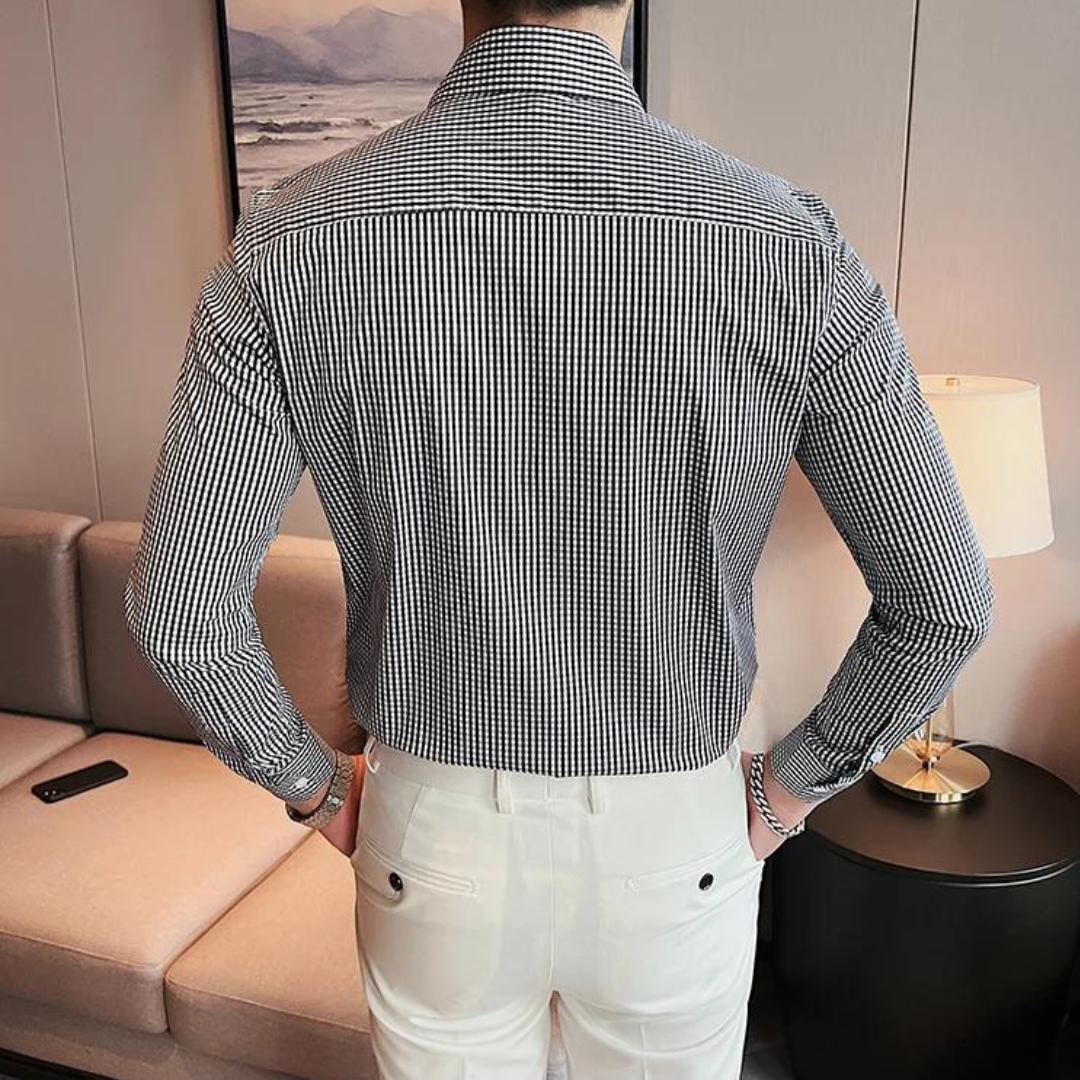 Men’s Checkered Slim-Fit Button-Up Shirt | Long Sleeve Casual Workwear | Classic Pattern