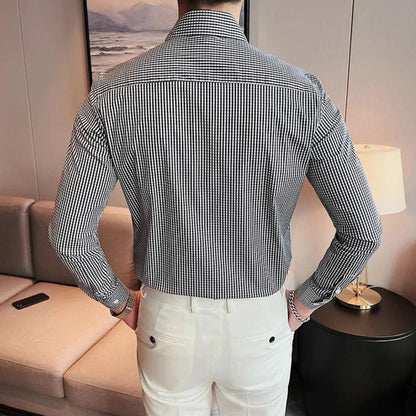 Men’s Checkered Slim-Fit Button-Up Shirt | Long Sleeve Casual Workwear | Classic Pattern