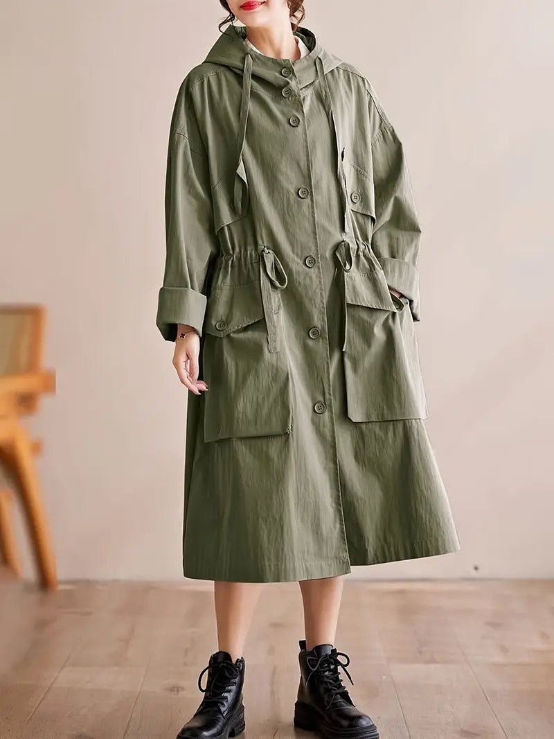 Oversized Hooded Trench Coat | Lightweight & Water-Resistant | Cotton Blend | Casual Outerwear