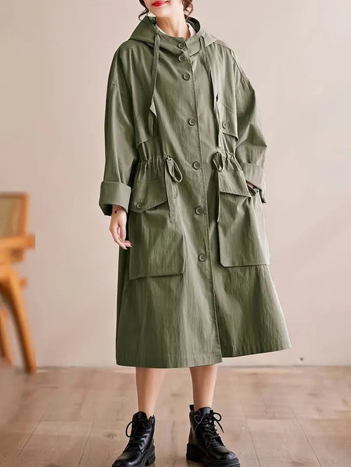 Oversized Hooded Trench Coat | Lightweight & Water-Resistant | Cotton Blend | Casual Outerwear