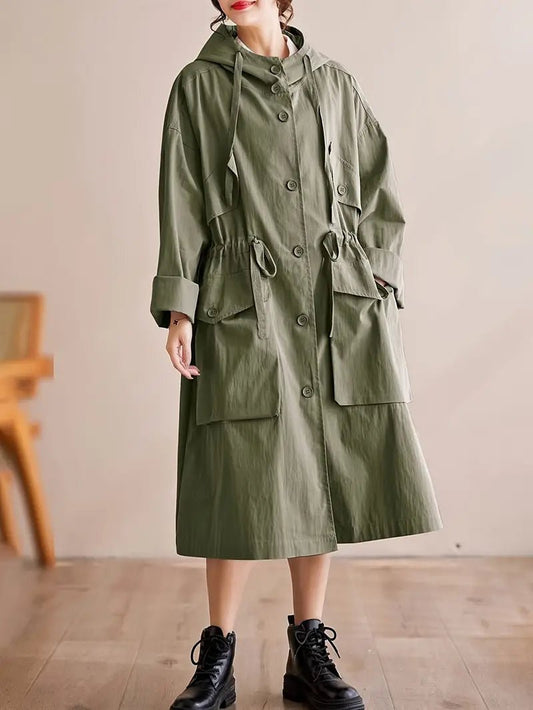 Oversized Hooded Trench Coat | Lightweight & Water-Resistant | Cotton Blend | Casual Outerwear