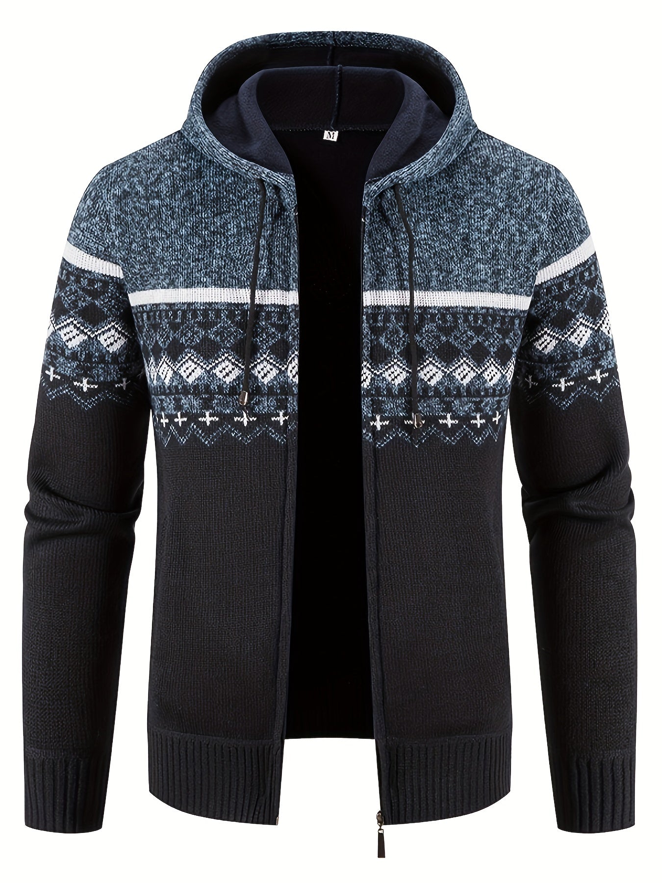 Men’s Zip-Front Knit Hoodie Jacket | Nordic Pattern | Casual Cold-Weather Layer