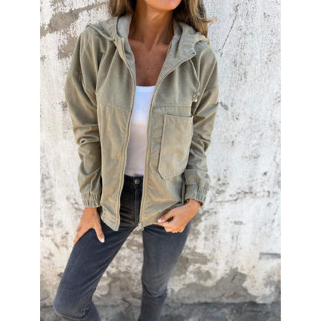 Zip-Up Casual Jacket | Drawstring Waist | Lightweight Cotton Blend