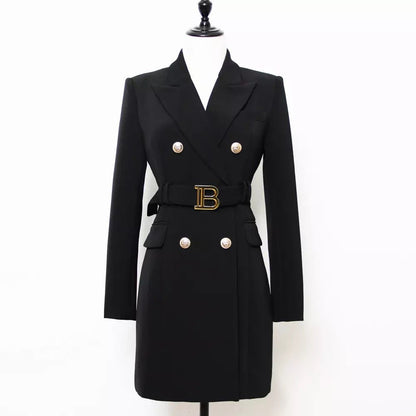 Belted Double-Breasted Blazer Dress | Gold Button Accents | Tailored Elegance | Versatile Style