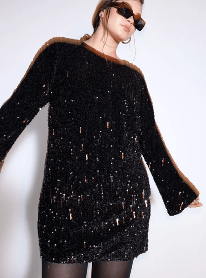 Sequin Long-Sleeve Mini Dress | Sparkling Party Look | Elegant Glam