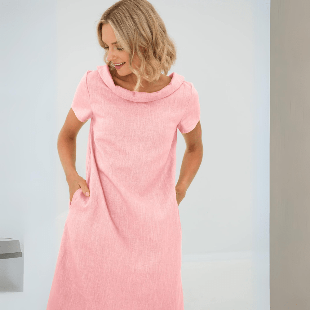 Short Sleeve A-Line Dress | Soft Drape | Pockets Included
