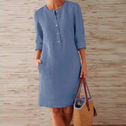 Women's Linen Blend Tunic Dress | Lightweight Casual Day Dress | Relaxed Fit with Pockets
