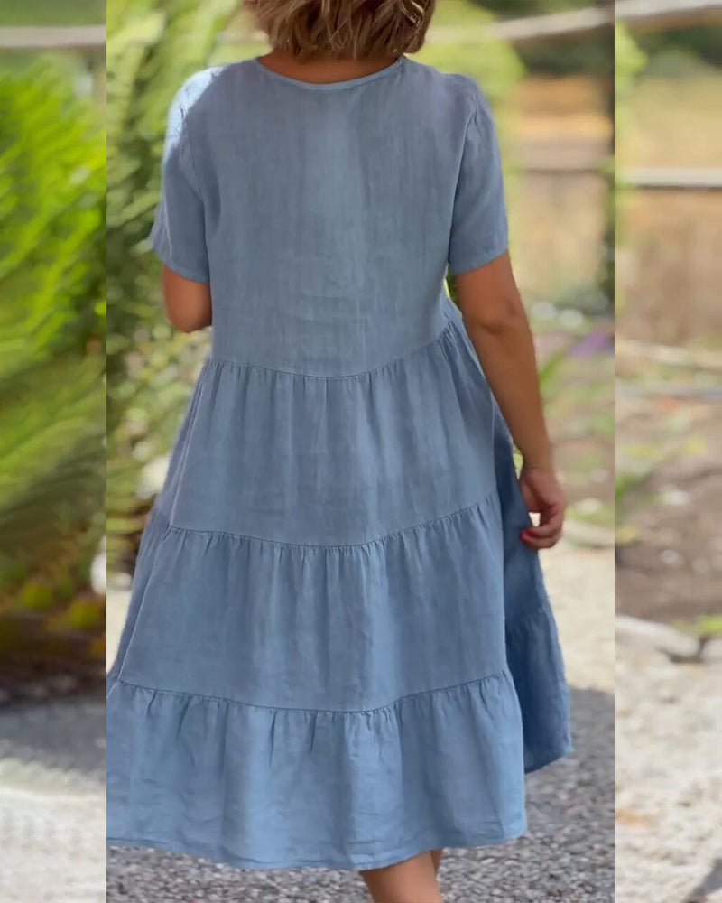 Vibrant V-Neck Tiered Dress | Relaxed Fit | Lightweight Summer Style