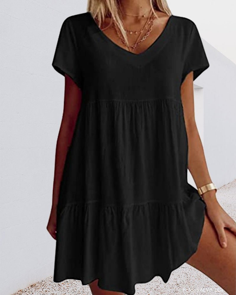 V-Neck Babydoll Dress | Short Sleeves | Tiered Casual Fit