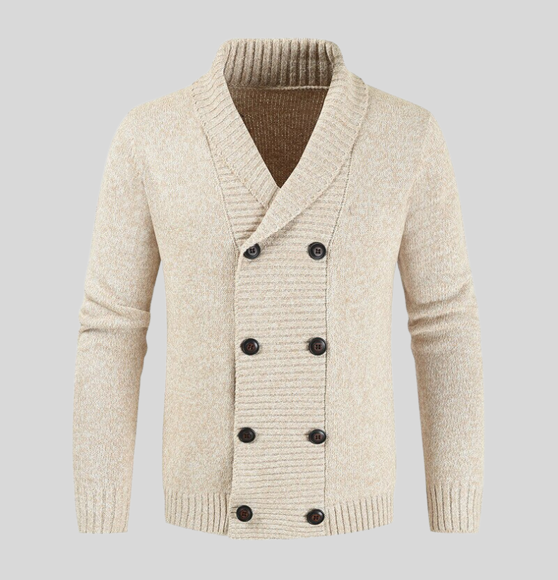 Men’s Knit Shawl Cardigan | Double-Breasted Design | Heavyweight Layer