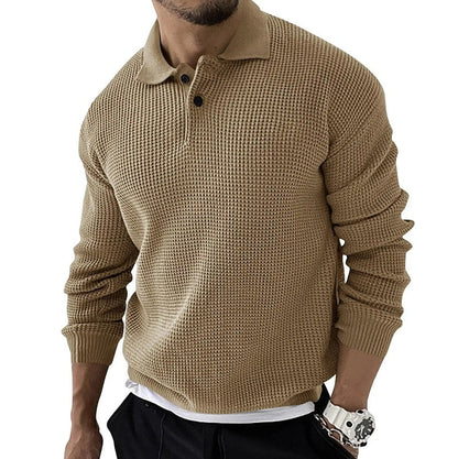 Men's Waffle Knit Polo Sweater | Textured Midweight Layer | Casual Smart Fit