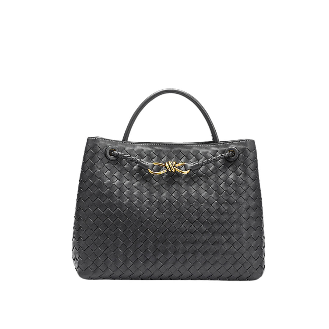 Woven Leather-Look Tote Bag | Gold Knot Detail | Structured Everyday Handbag