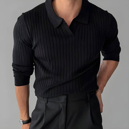 Men’s Ribbed Knit Polo Sweater | Slim Fit | Elevated Smart Casual Long Sleeve