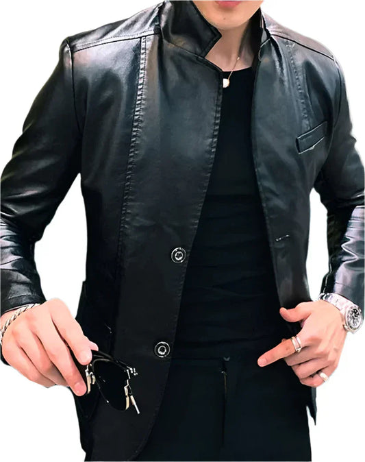 Men's Faux Leather Blazer Jacket | Sleek Streetwear Layer | Lightweight Moto Fit