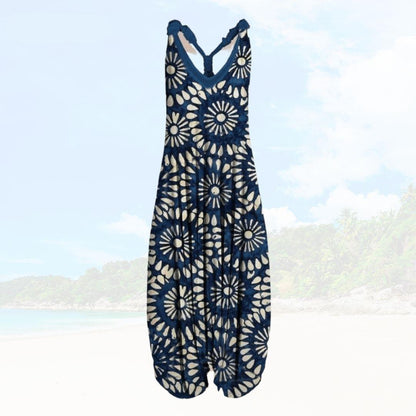 Boho Harem Jumpsuit | Sleeveless V-Neck | Relaxed Fit with Bold Prints