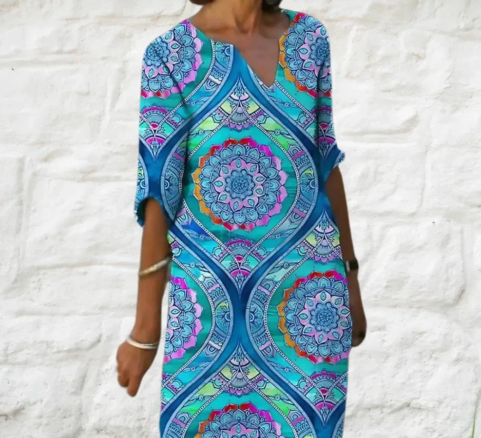 Floral & Butterfly Print Midi Dress | V-Neck | Lightweight Boho Style