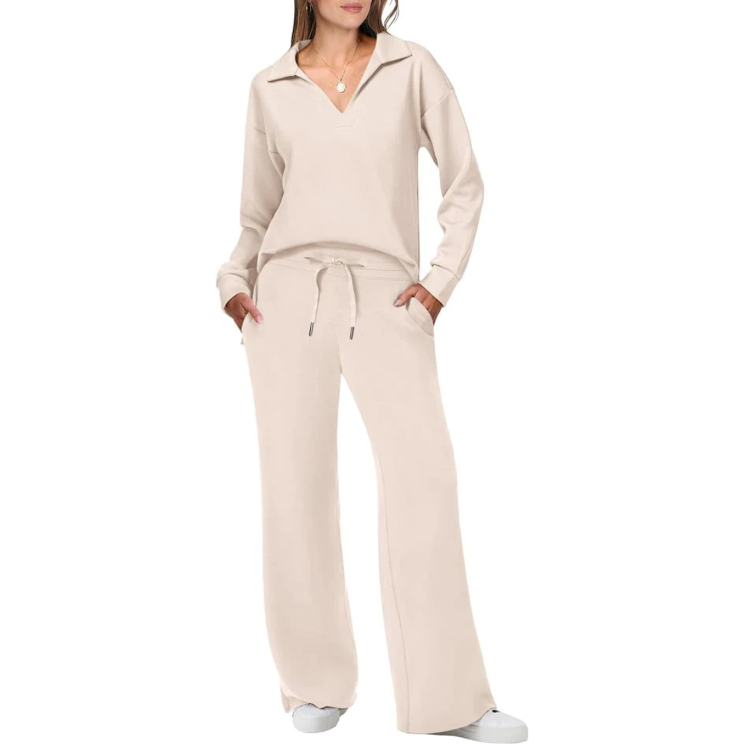 Relaxed Loungewear Set | Collared Pullover & Drawstring Pants | Soft Stretch Knit