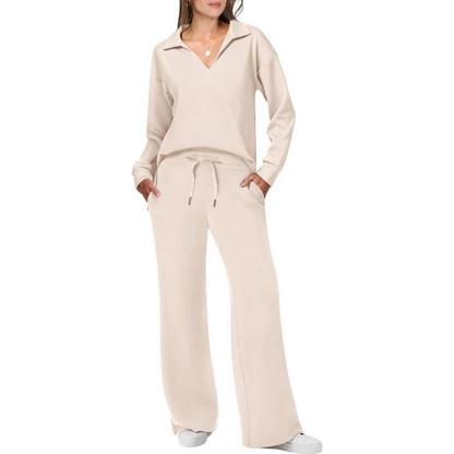 Relaxed Loungewear Set | Collared Pullover & Drawstring Pants | Soft Stretch Knit