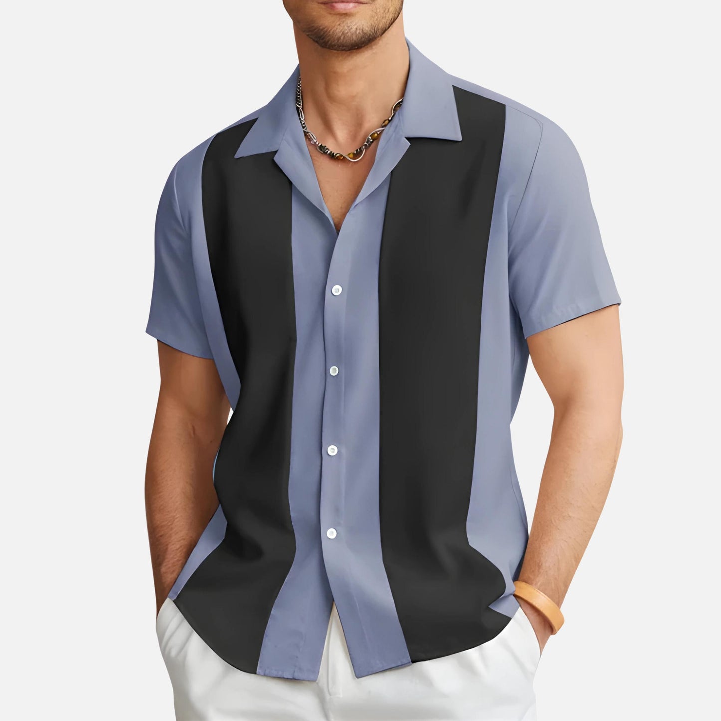 Men’s Cuban Collar Short Sleeve Shirt | Colour Block Button-Down | Casual Summer Top Canada