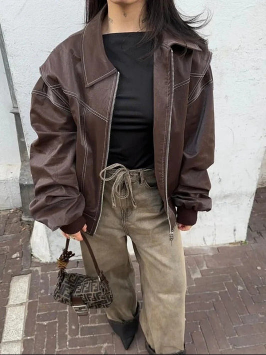 Oversized Faux Leather Bomber Jacket | Relaxed Fit | Vegan Leather | Streetwear Essential