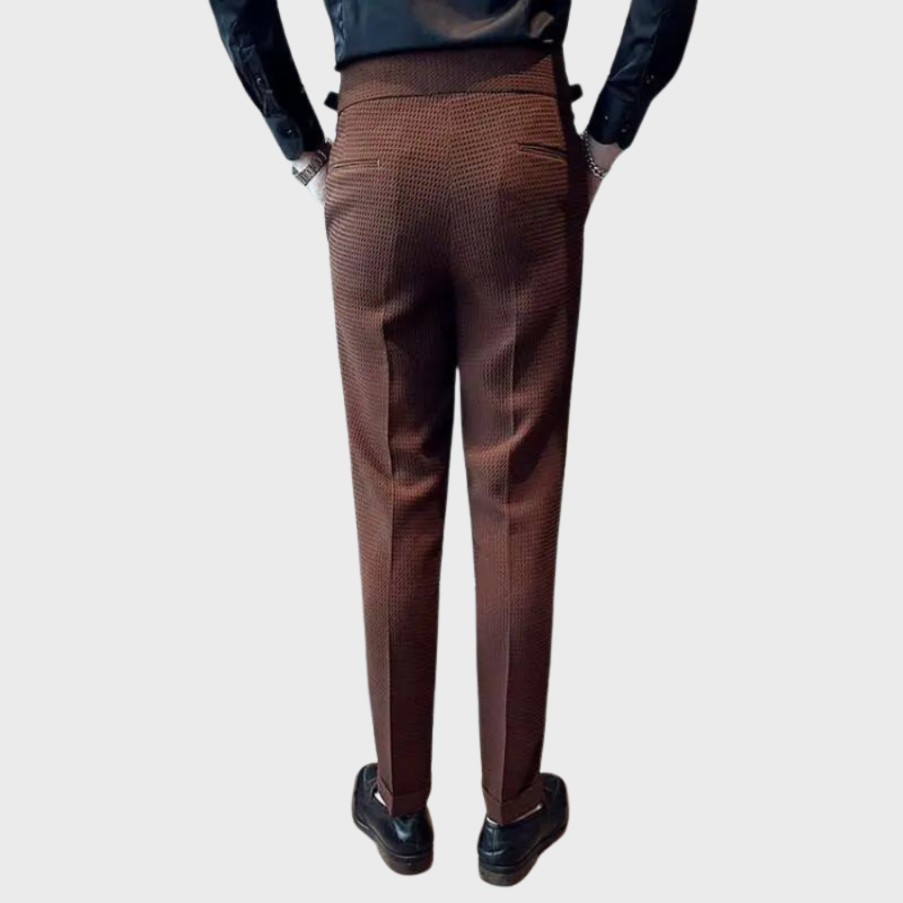 High-Waisted Dress Trousers | Pleated Front with Side Buckle Tabs